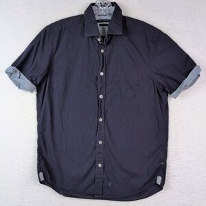 MARC O POLO Navy Pattern Shirt Short Sleeve Cuff Casual Cotton Mens Medium